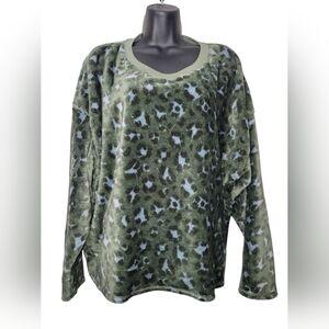 Aerie Plush Fleece Leopard Print Sweatshirt Green Blue XL
